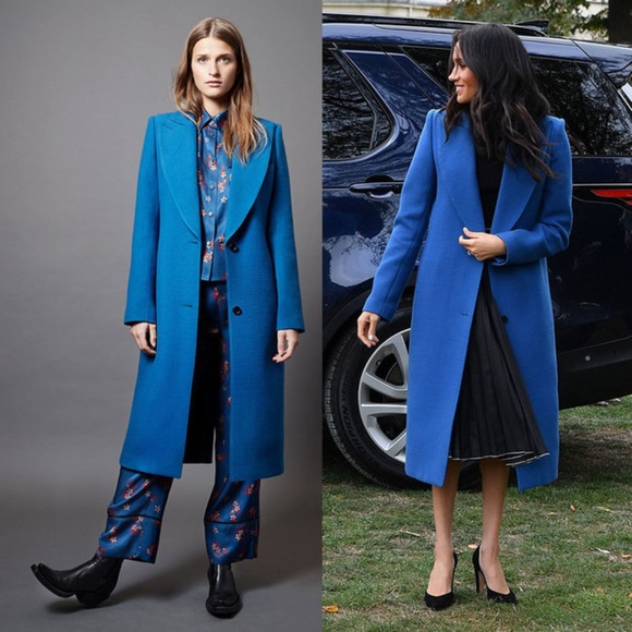 Smythe Jackets & Blazers - SMYTHE blue peaked lapel column long wool coat